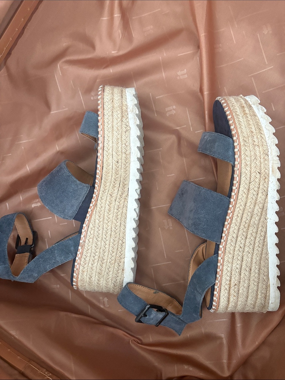 Crown Vintage Blue Suede Jute Platform Wedges